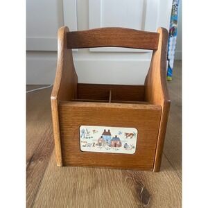Vintage Wooden Heartland Scene Caddy 4 Compartment Tool Box Organizer Handle